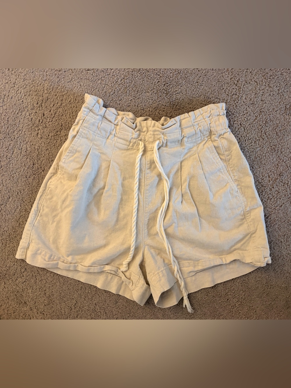 Madewell Cream High-Rise Linen-Blend Drawstring Shorts